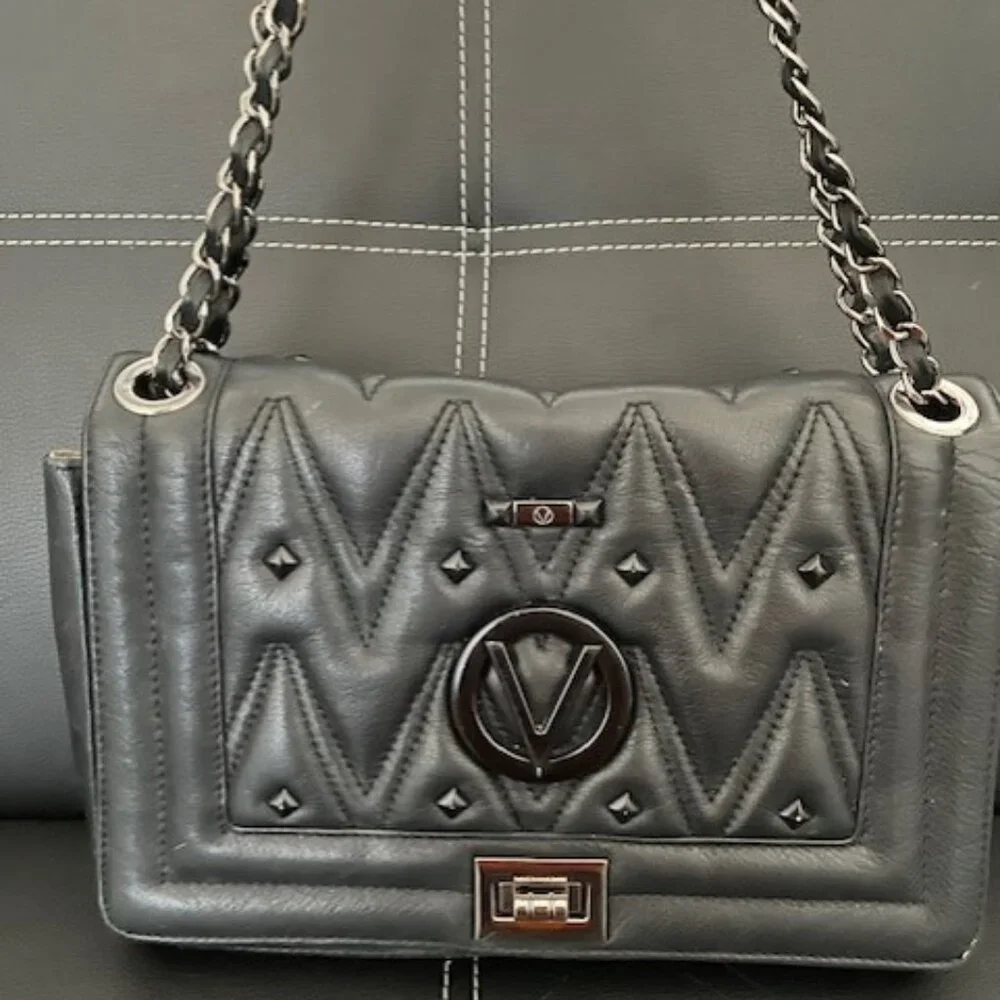 Mario Valentino Black Leather Quilted Crossbody - Picture 1 of 5